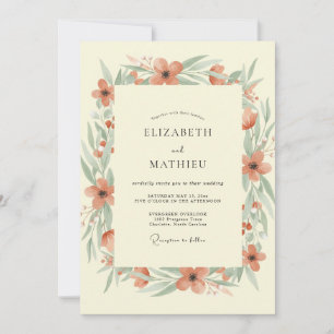 Terracotta Cream Leafy Wedding Invitation