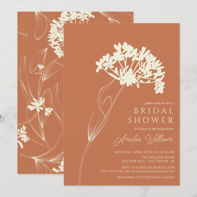 Terracotta & Cream Modern Floral Bridal Shower Invitation (Front/Back)