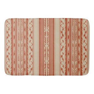 Terracotta Cream Modern Minimalist Stripe Boho Bath Mat