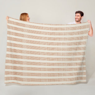 Terracotta Cream Modern Minimalist Stripe Boho Fleece Blanket