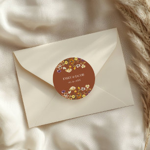  Terracotta & Cream Wildflower Boho Wedding  Classic Round Sticker