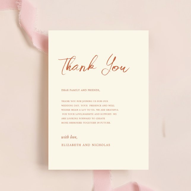Terracotta creme rustic boho fall wedding  thank you card (Creator Uploaded)