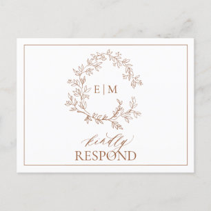 Terracotta Crest Monogram Wedding RSVP Invitation Postcard