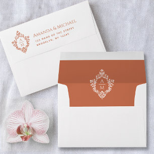 Terracotta Crest Wedding Monogram Vintage Address Envelope