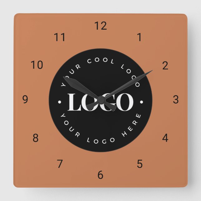 Terracotta Custom Logo Business Company Office Square Wall Clock (Front)