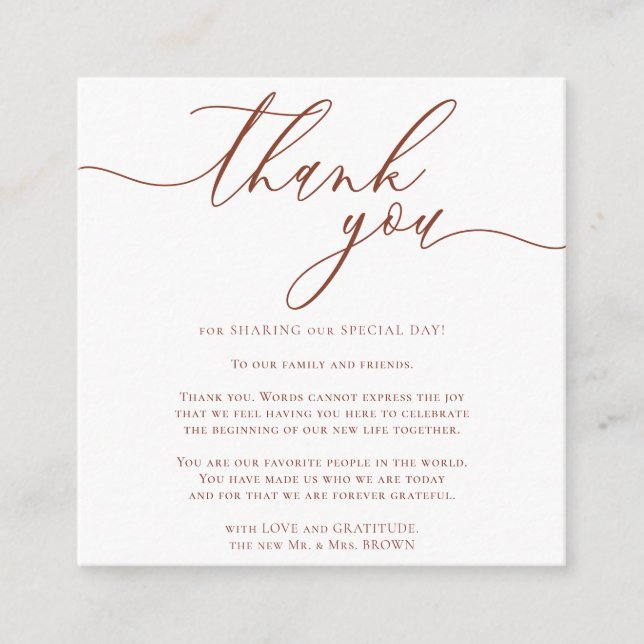 Terracotta Custom Photo Script Elegant Thank You Enclosure Card (Front)