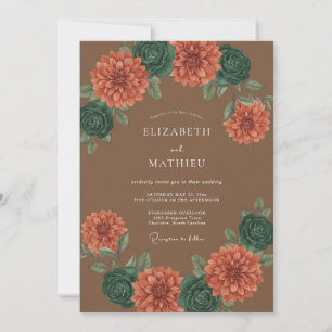 Terracotta Dahlia Botanical Romance Wedding Invitation