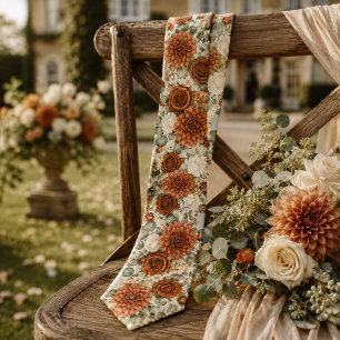 Terracotta Dahlia & Burnt Orange Rose Wedding Tie