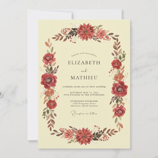 Terracotta Dahlia Cream Wedding Invitation (Front)