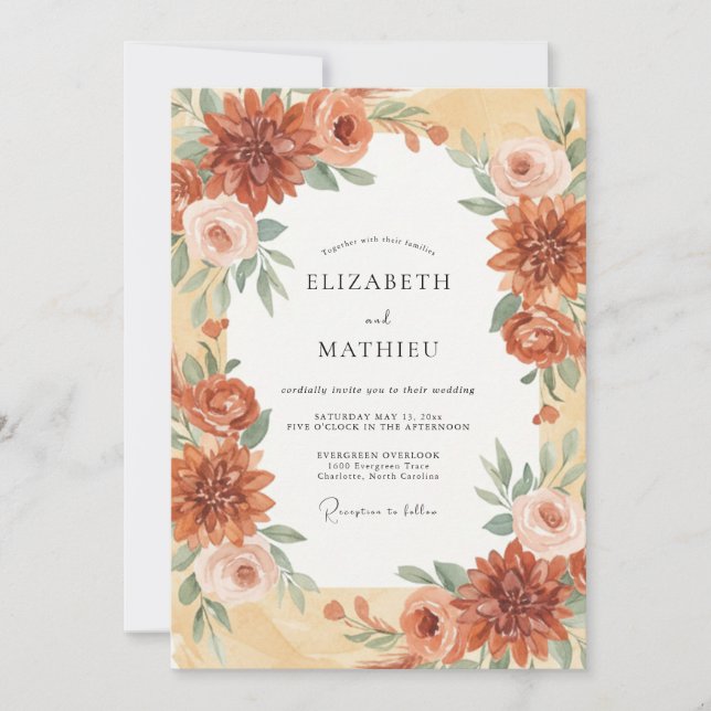 Terracotta Dahlia Wedding Invitation (Front)