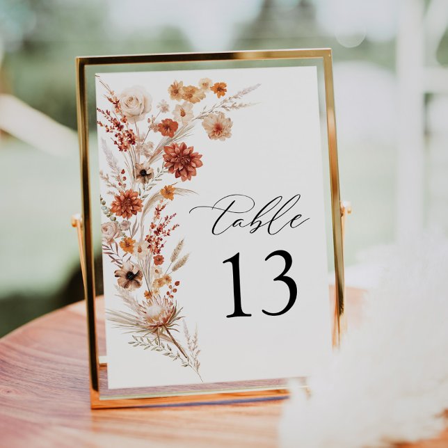 Terracotta Dahlia Wildflower Wedding Table Number (Creator Uploaded)