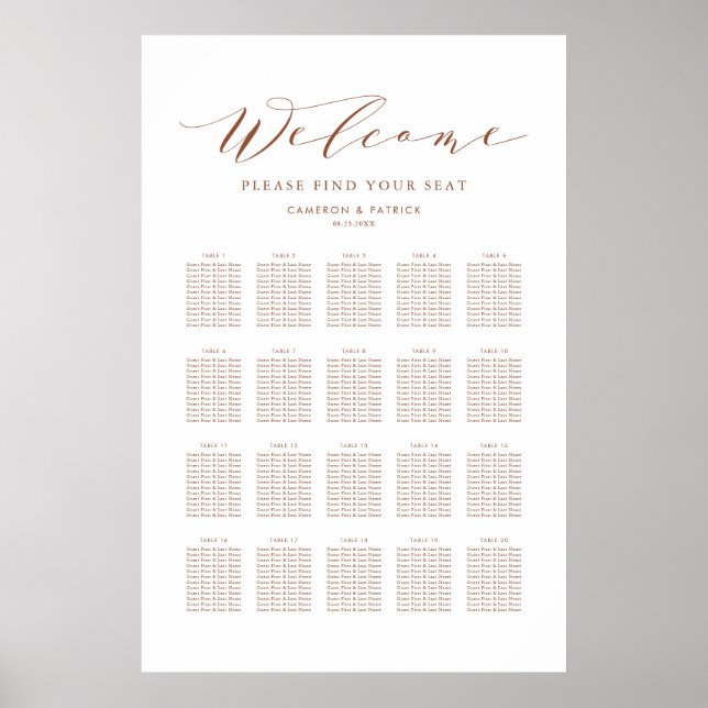 Terracotta Dainty Script Wedding Seating Chart (Front)