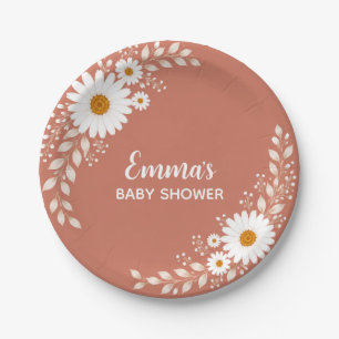 Terracotta Daisy Baby Shower Paper Plate