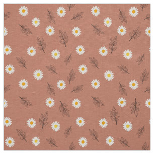 Terracotta Daisy Scatter Pattern Ivory Linen Fabric