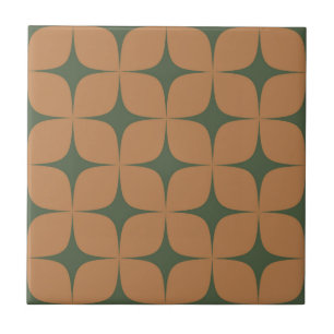 Terracotta & Dark Green Mid-Century Modern Vintage Tile