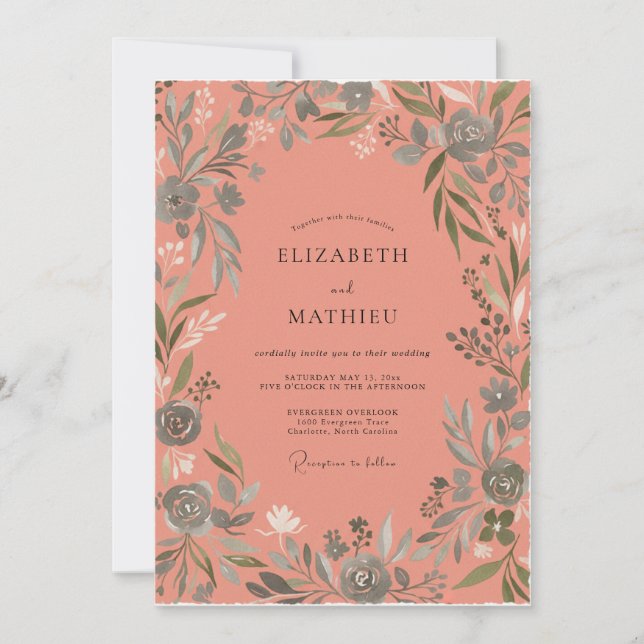 Terracotta Delicate Botanical Wedding Invitation (Front)