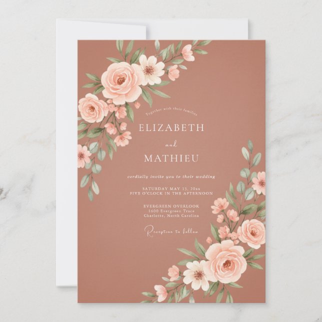 Terracotta Delicate Rustic Wedding Invitation (Front)