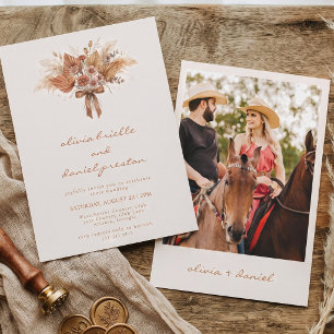 Terracotta Desert Boho Pampas Grass Photo Wedding Invitation
