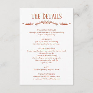 Terracotta Details Reception Information Wedding Enclosure Card