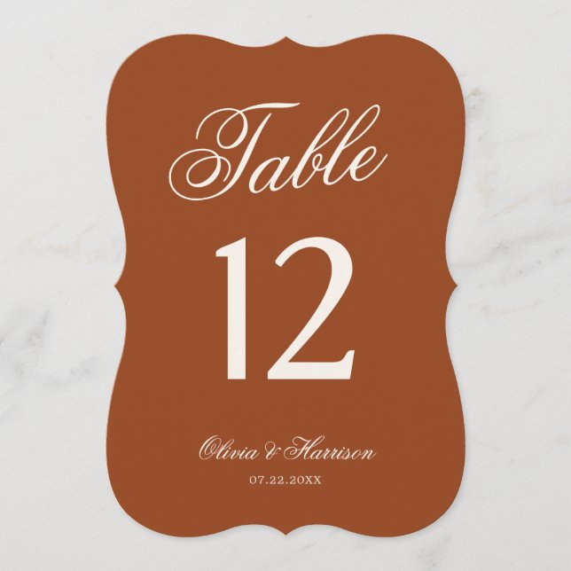 Terracotta Die Cut Wedding Table Number (Front)