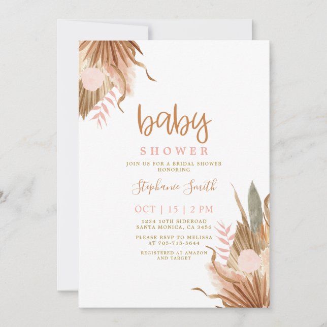 Terracotta dried palms Baby Shower Invitation (Front)