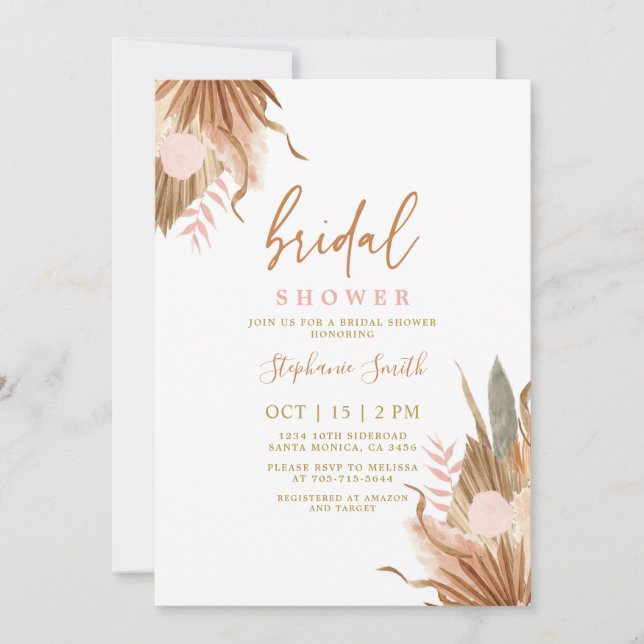 Terracotta dried palms Bridal Shower Invitation (Front)