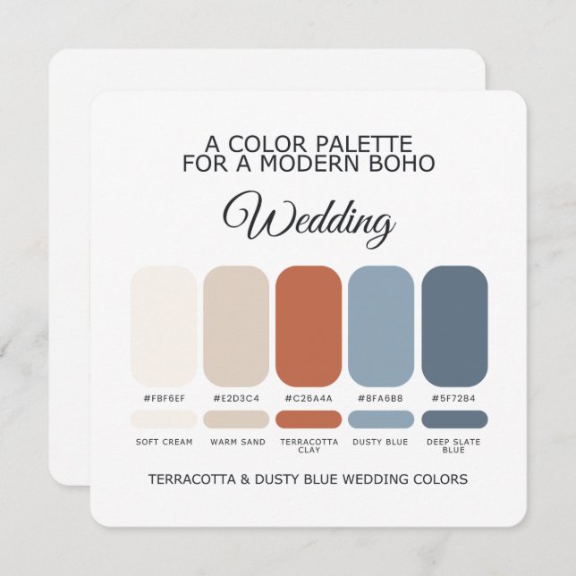 Terracotta Dusty Blue Wedding Color Palette Card (Front/Back)