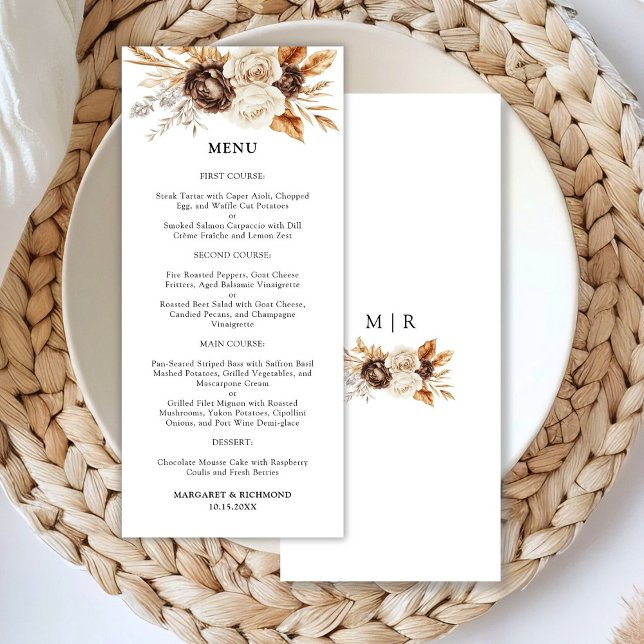 Terracotta Dusty & Brown Floral Wedding Menu (Creator Uploaded)