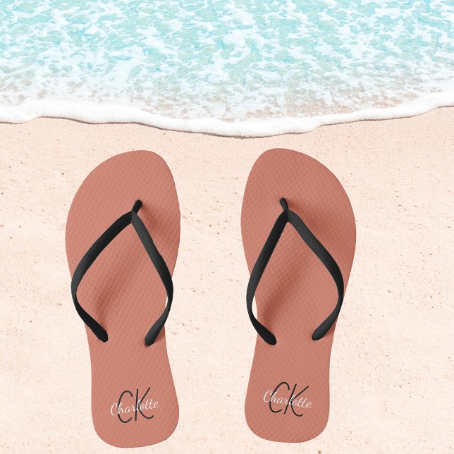Terracotta dusty earth name monogram flip flops (Creator Uploaded)