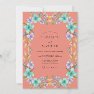 Terracotta Dusty Lilac Wreath Wedding Invitation