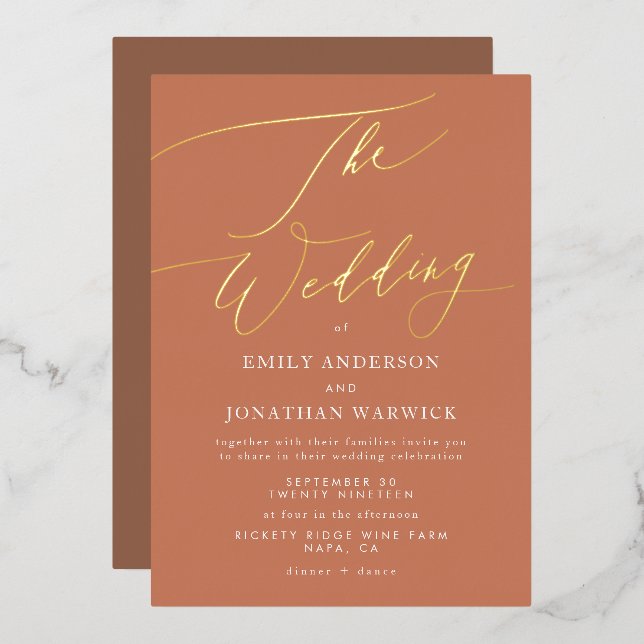 Terracotta Dusty Orange Elegant Boho Gold Wedding (Front/Back)