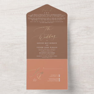 Terracotta Dusty Orange Elegant Boho Gold Wedding All In One Invitation