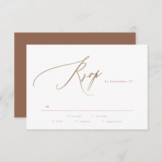 Terracotta Dusty Orange Elegant Boho Gold Wedding RSVP Card (Front/Back)