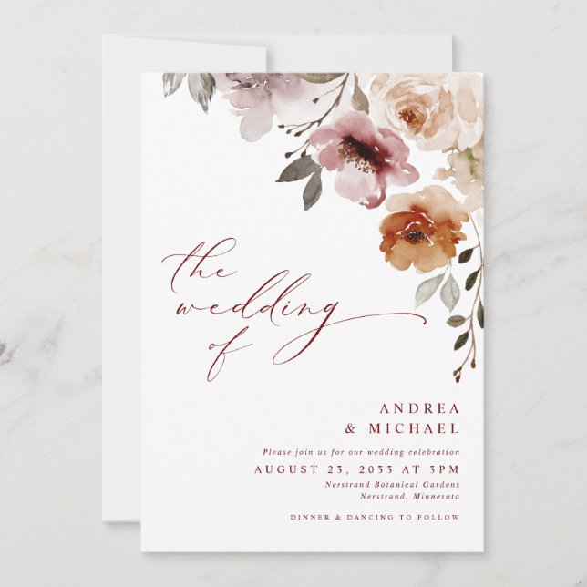 Terracotta Dusty Rose Floral Elegant Wedding Invitation (Front)