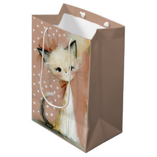 Terracotta Dusty Rose Gold Leaf Painting Cat Medium Gift Bag