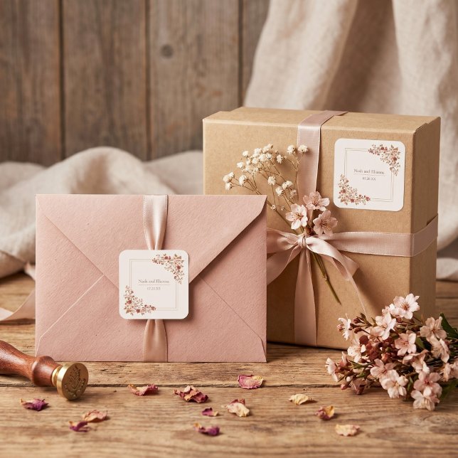 Terracotta Dusty Rose Gold Square Frame Wedding Sticker (Creator Uploaded)