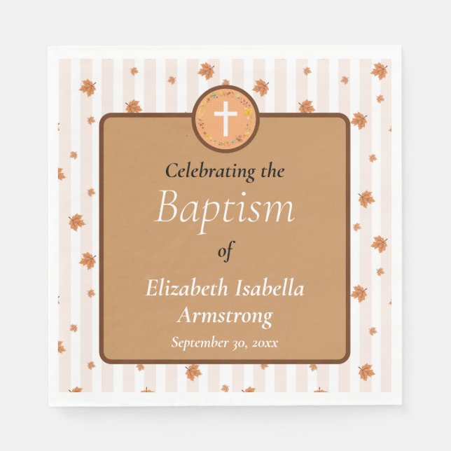 Terracotta Earth Tone Autumnal Wreath Fall Baptism Napkin (Front)