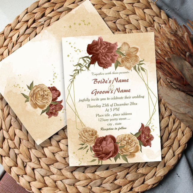 terracotta earth tone floral geometric wedding invitation (Creator Uploaded)