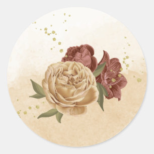 terracotta earth tone floral greenery classic round sticker