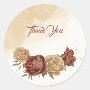 terracotta earth tone floral greenery classic round sticker