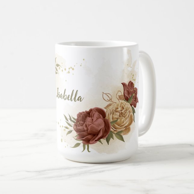 terracotta earth tone floral greenery coffee mug (Front Right)