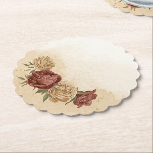 terracotta earth tone floral greenery paper coaster