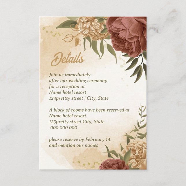 terracotta earth tone floral greenery wedding  enclosure card (Front)