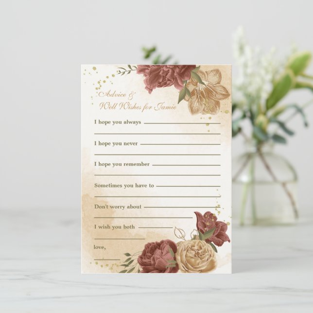 terracotta earth tone floral greenery wedding enclosure card (Standing Front)