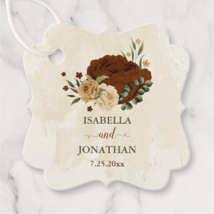 Terracotta earth tone floral greenery wedding favour tags