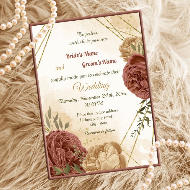 terracotta earth tone floral greenery wedding invitation (Creator Uploaded)