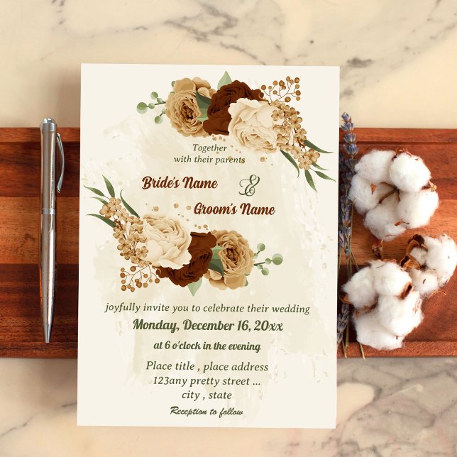 terracotta earth tone floral greenery wedding invitation (Creator Uploaded)