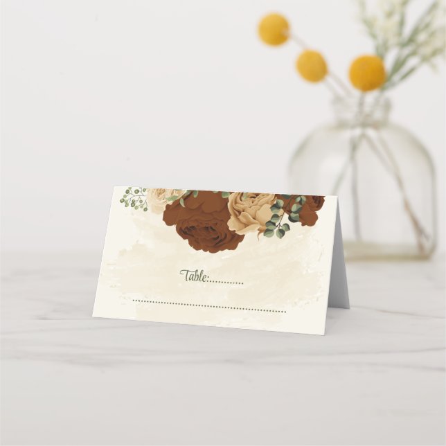terracotta earth tone floral greenery wedding place card (Front)