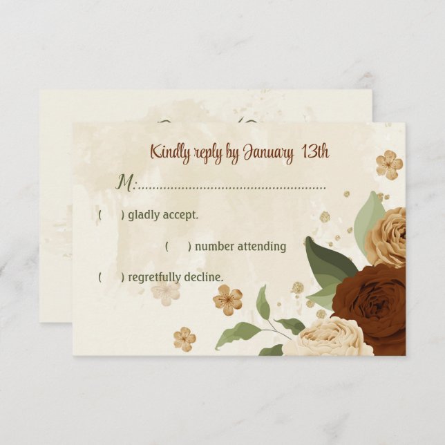 terracotta earth tone floral greenery wedding RSVP card (Front/Back)