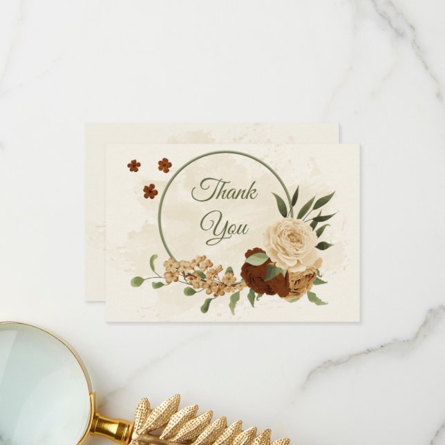 terracotta earth tone floral greenery wedding thank you card (Front/Back In Situ)
